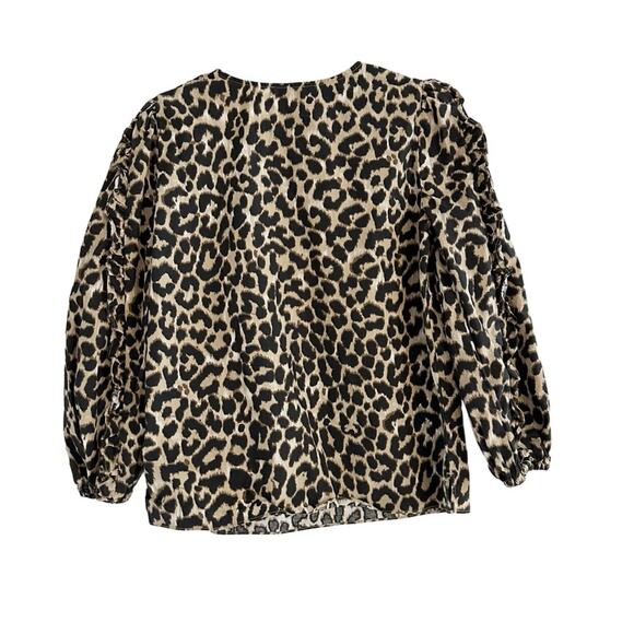 J crew Leopard Animal Print Ruffle Sleeve Top Shirt AS011 Extra Small XS Cotton - Picture 6 of 15